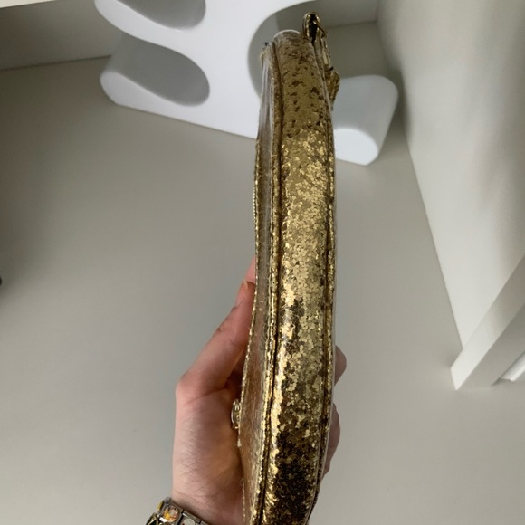 Y2K Vintage JUICY COUTURE Glitter Sparkly Shiny Gold Lips Wristlet Bag Women’s - Picture 13 of 16